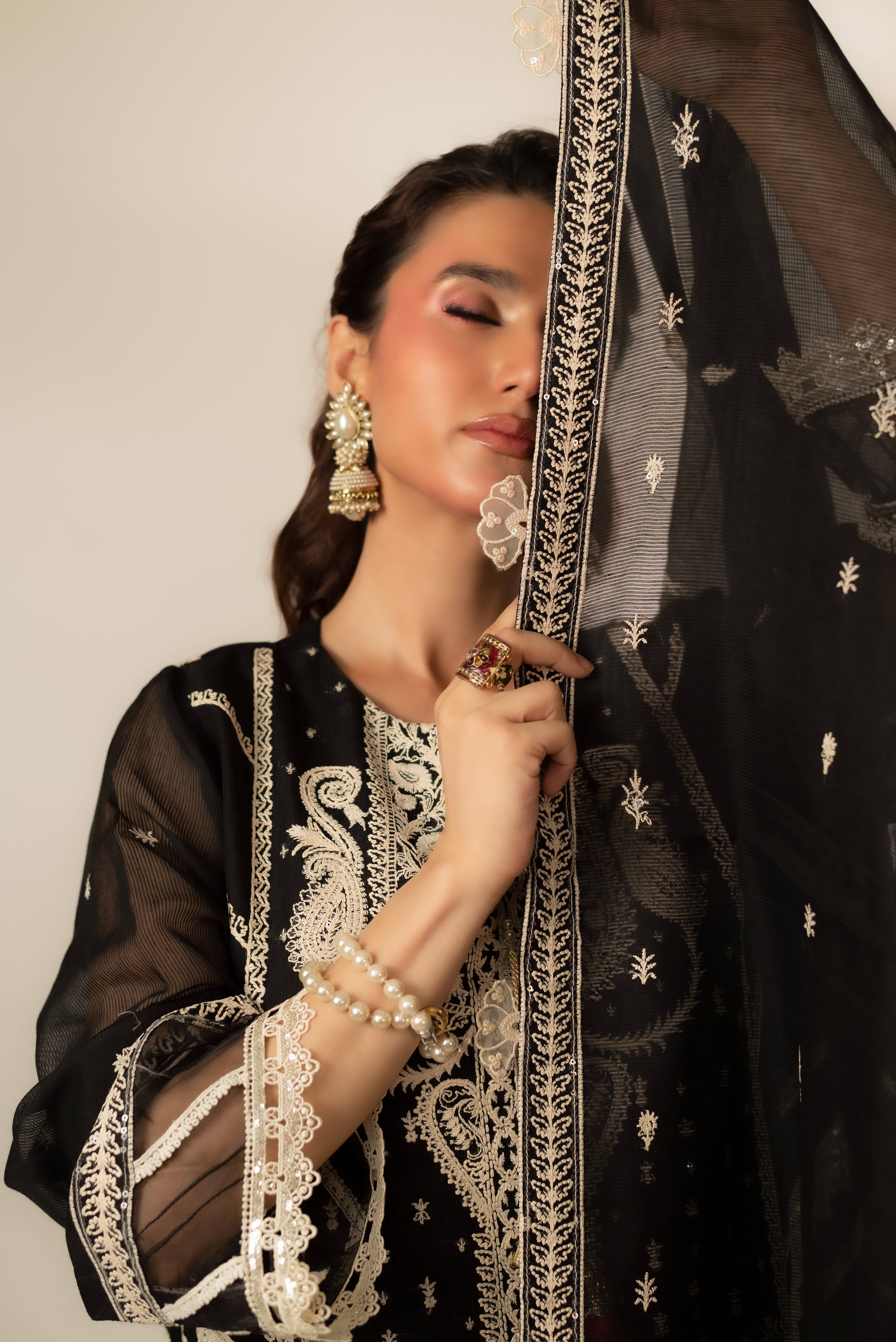 Lux Edit By Zaaviay Stitched Black Opal (Shirt & Duppatta)