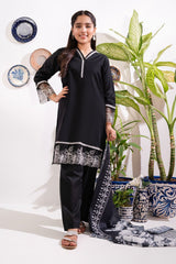 Chic black cotton 3 pc suits for girls â?? stylish monochrome designs perfect for parties, Eid & special occasions. 