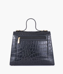 RTW Creation - Black crocodile cross-body bag with top-handle