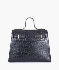 RTW Creation - Black crocodile cross-body bag with top-handle