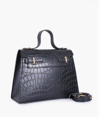 RTW Creation - Black crocodile cross-body bag with top-handle