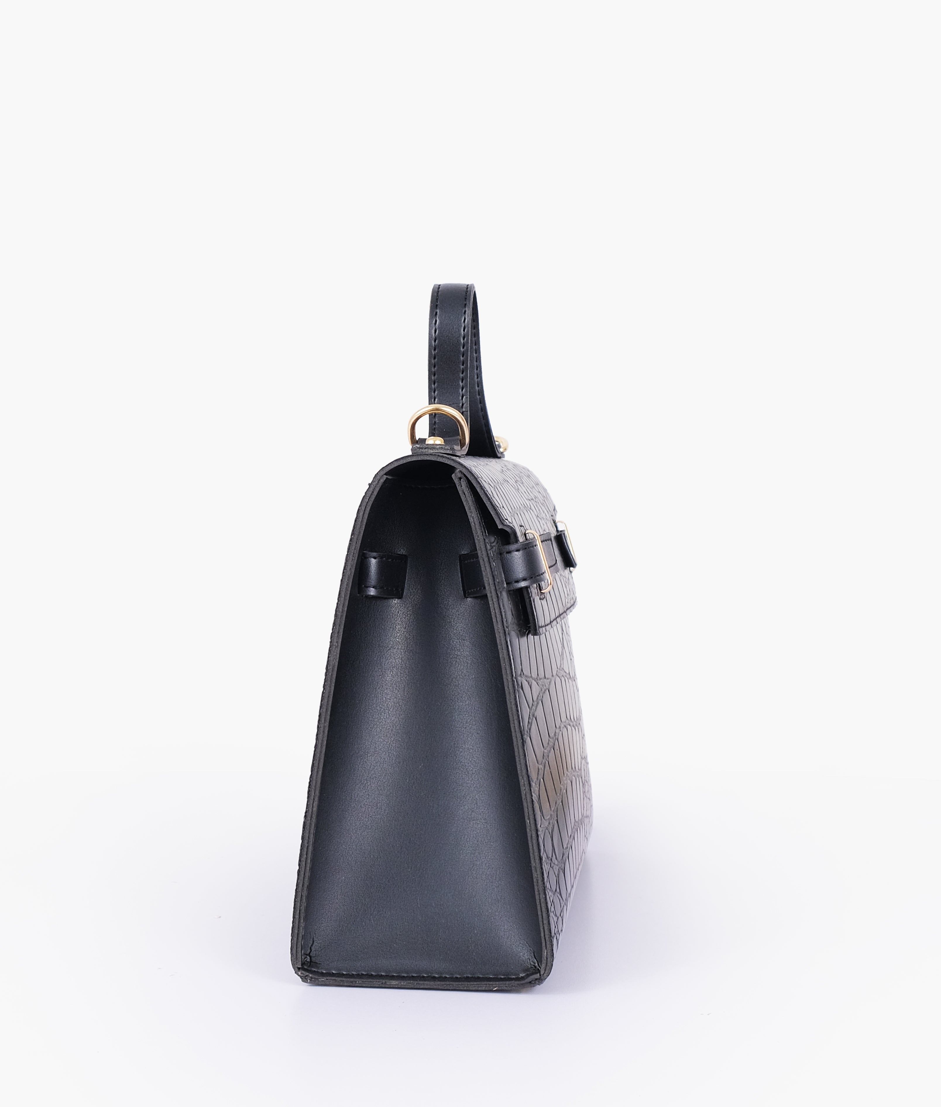 RTW Creation - Black crocodile cross-body bag with top-handle