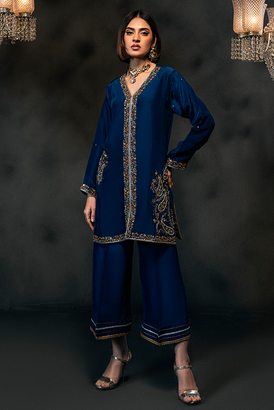 Lux Edit By Zaaviay Stitched Blue Majesty (Two Piece)