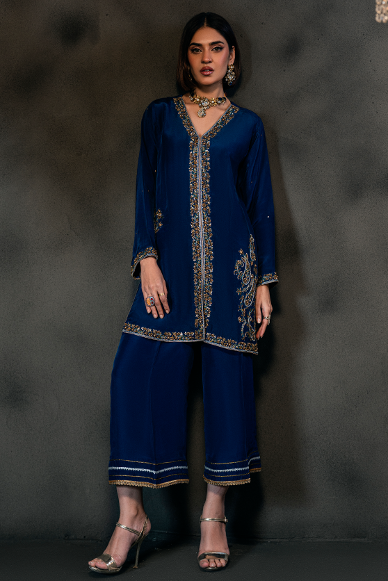 Lux Edit By Zaaviay Stitched Blue Majesty (Two Piece)