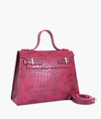RTW Creation - Burgundy crocodile cross-body bag with top-handle