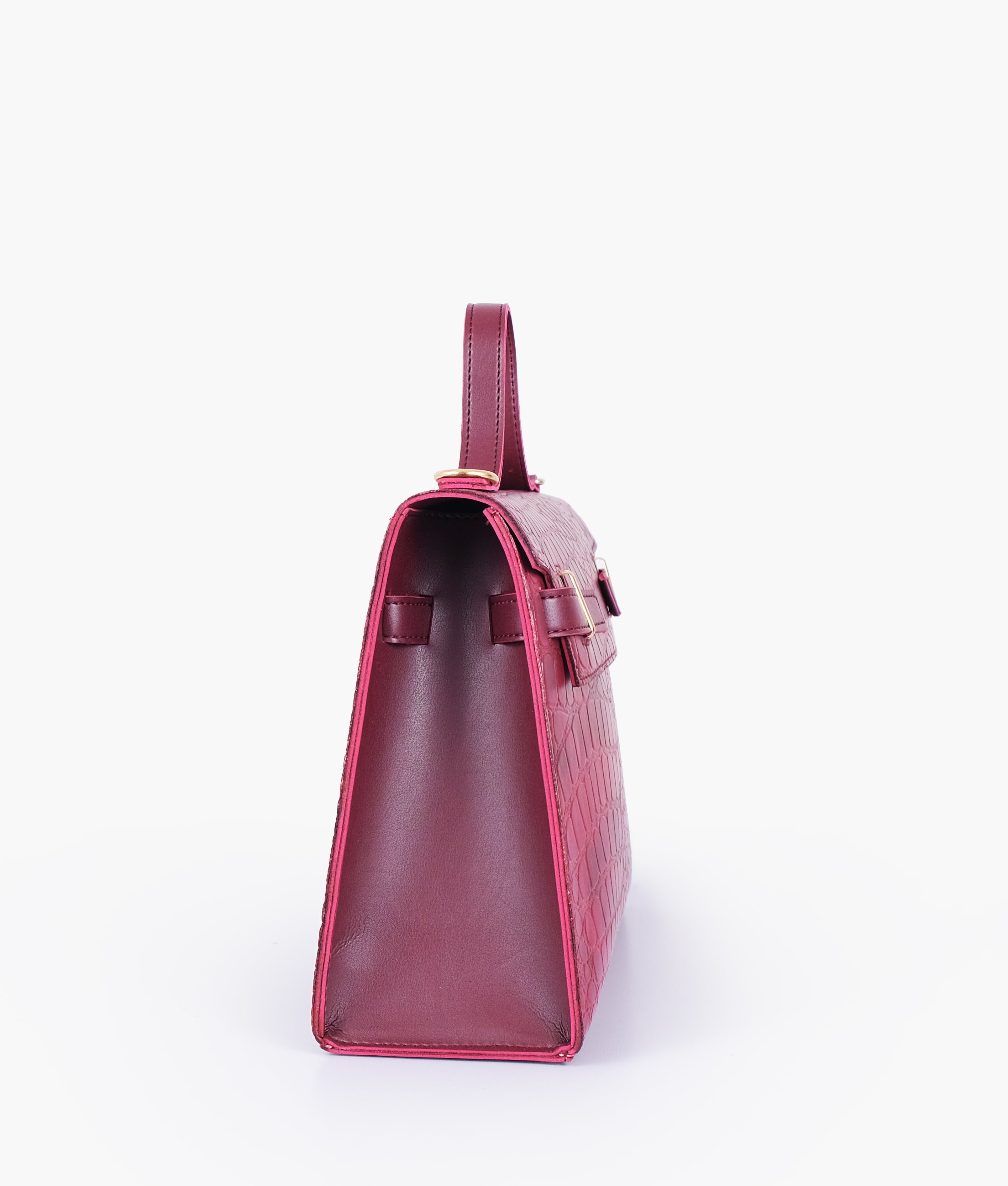 RTW Creation - Burgundy crocodile cross-body bag with top-handle