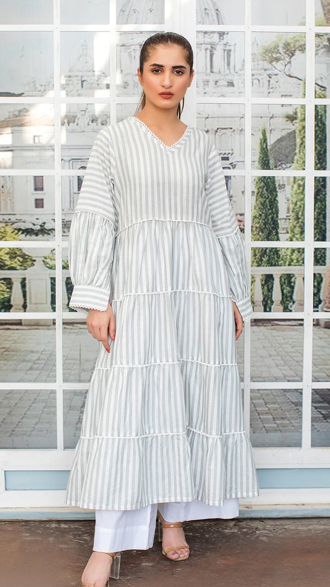 Urban Cut Long Greystripes Frill Shirt 1 Piece