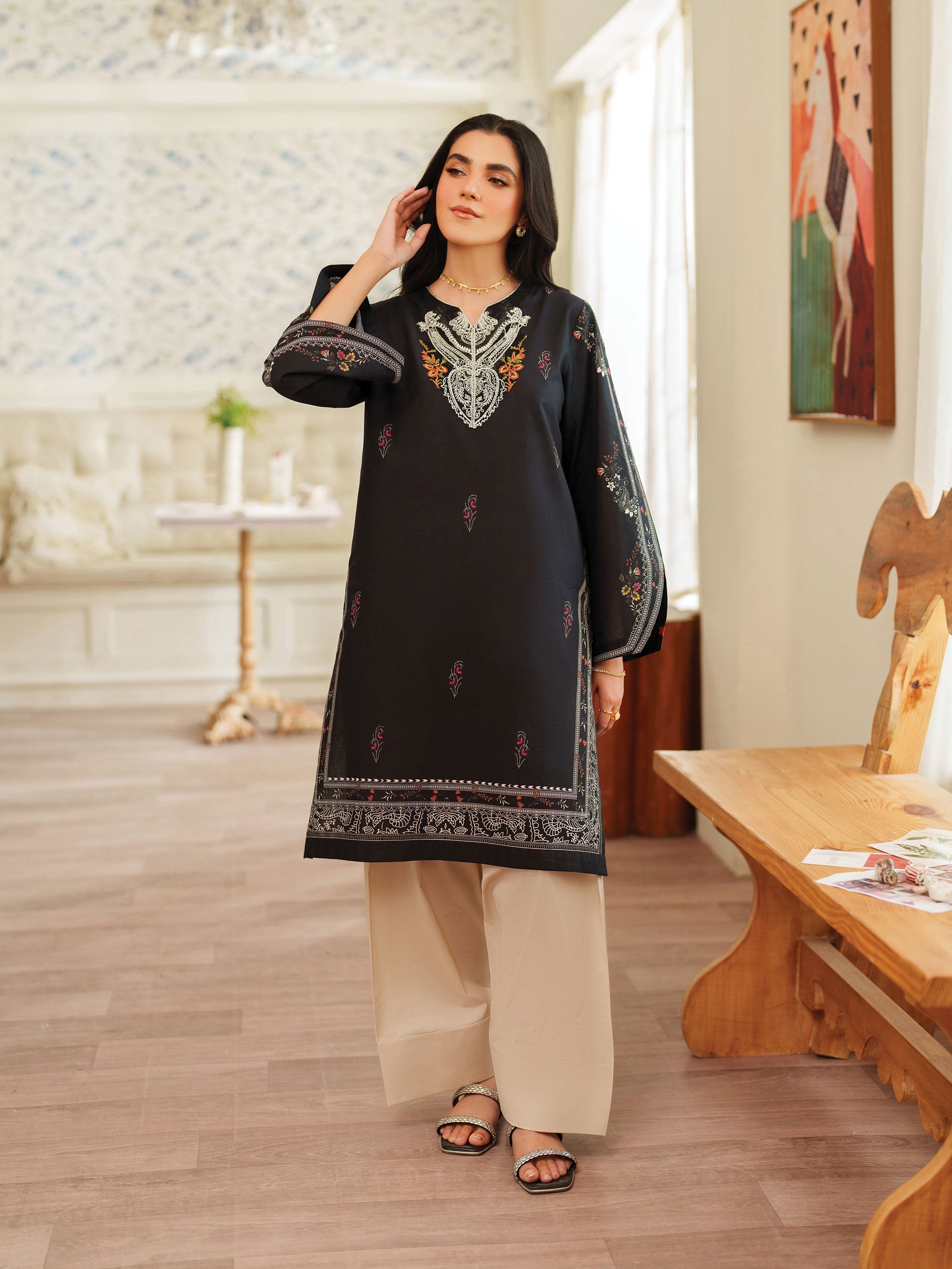 The Bloom Edit by Garnet Stitched 2 Piece Summer Collection'2025-Charcol Noir
