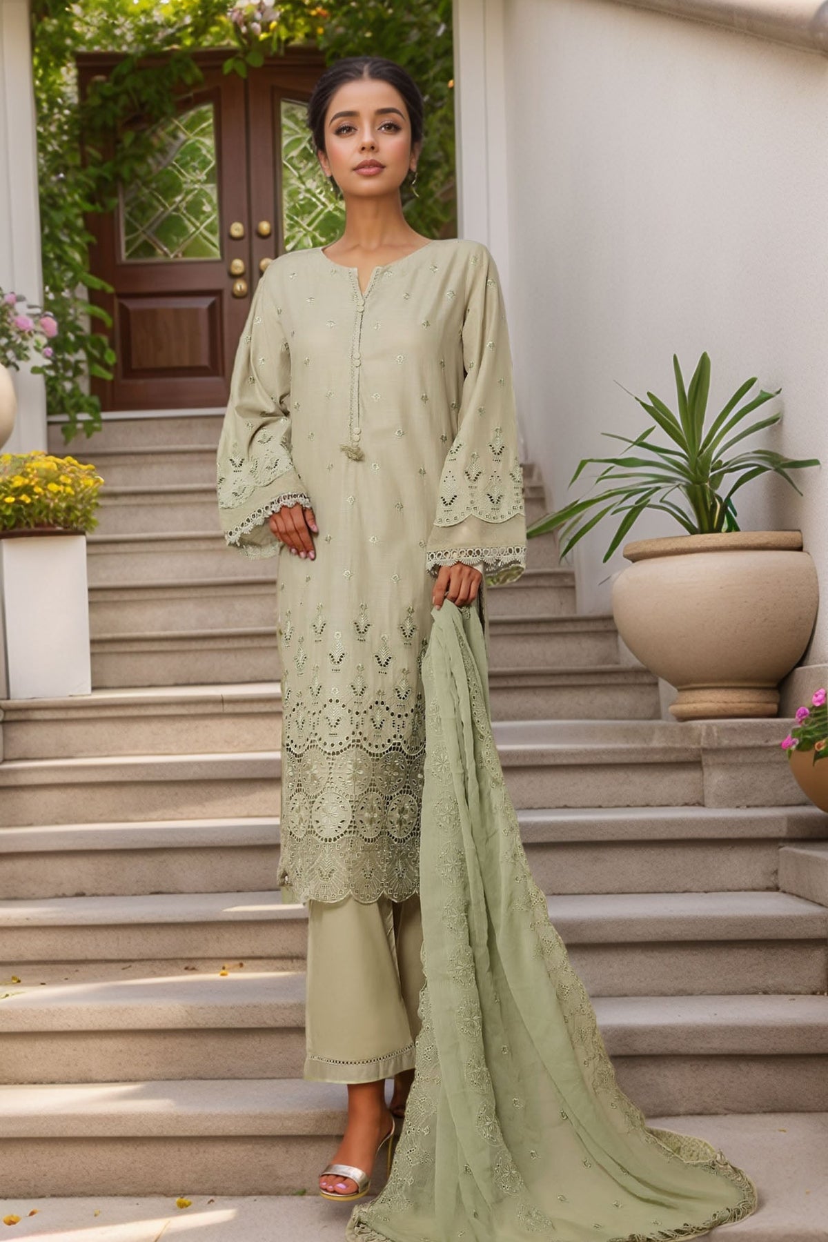Sada Bahar Stitched 3 Piece Luxury Emb Chikankari Collection'2025-CK-PISTA