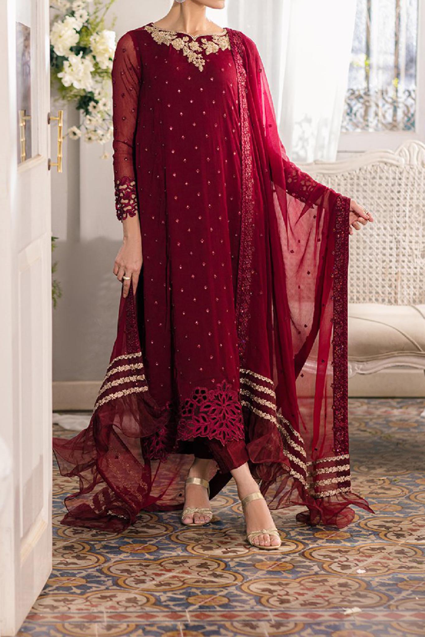 Eid Drop 1 By Azure Unstitched 3 Piece Ensembles Chiffon Collection'2024-D-01-Garnet Glam