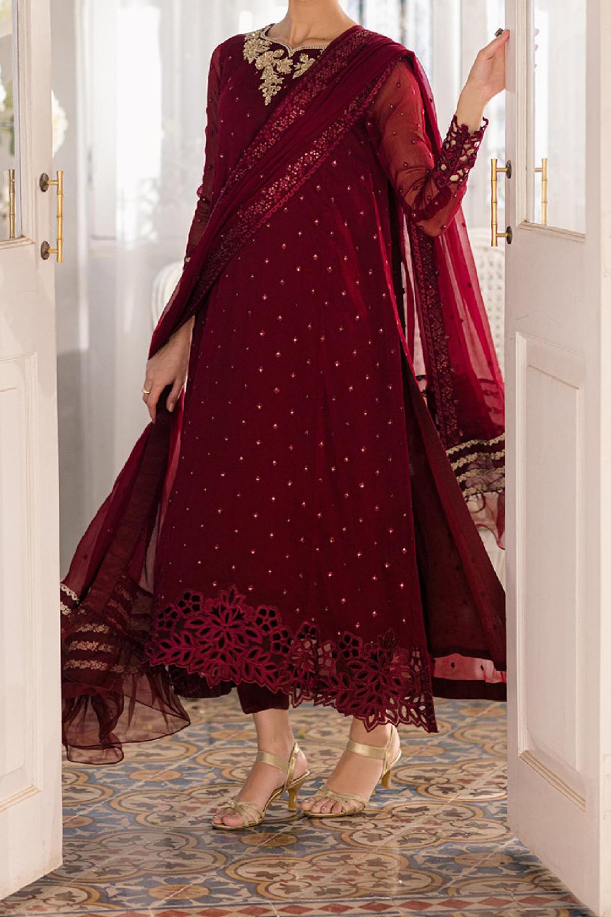 Eid Drop 1 By Azure Unstitched 3 Piece Ensembles Chiffon Collection'2024-D-01-Garnet Glam