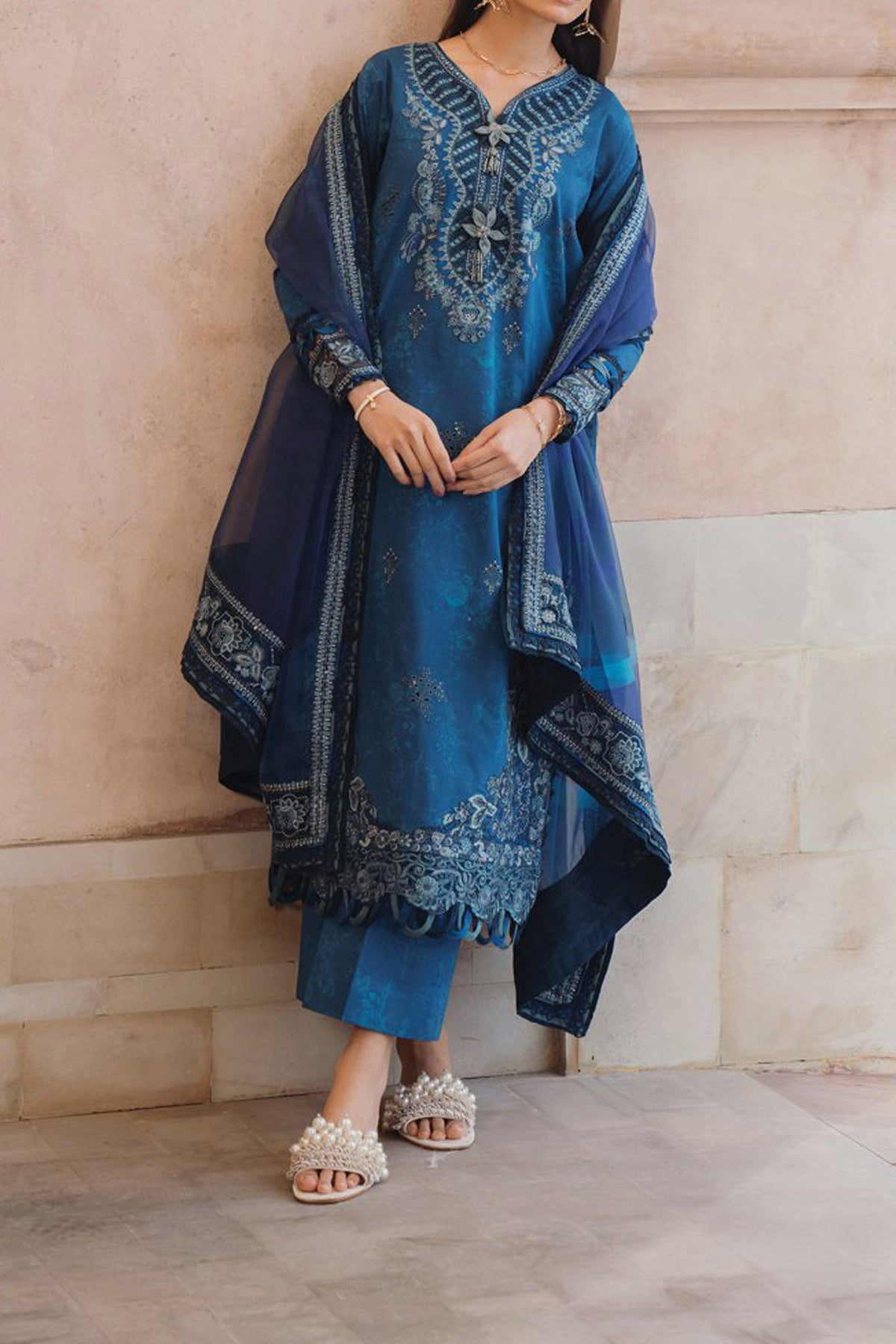 Farozaan By Xenia Unstitched 3 Piece Emb Printed Lawn Collection'2024-D-01-Taslima