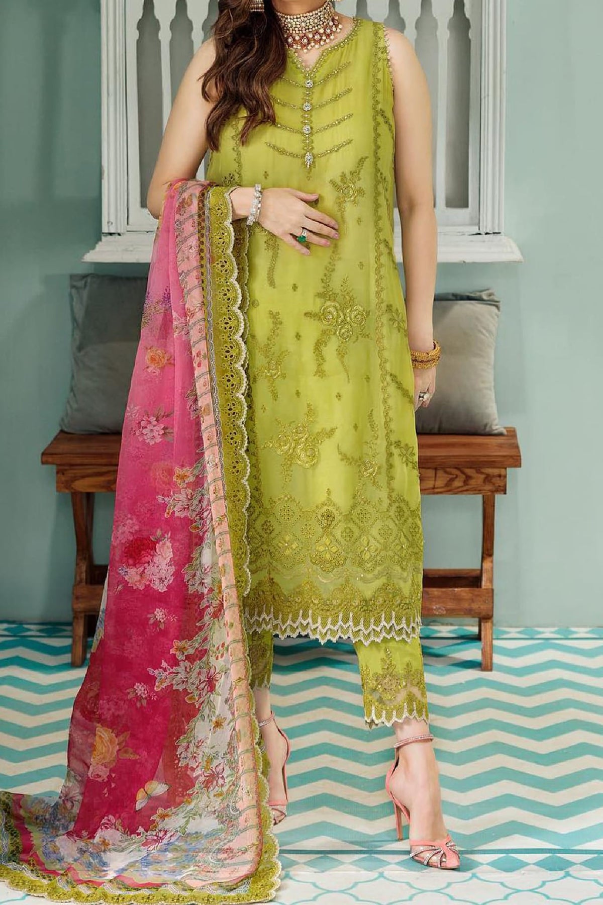 Noor by Sadia Asad Unstitched 3 Piece Chiffon Laserkari Collection'2022-D-01