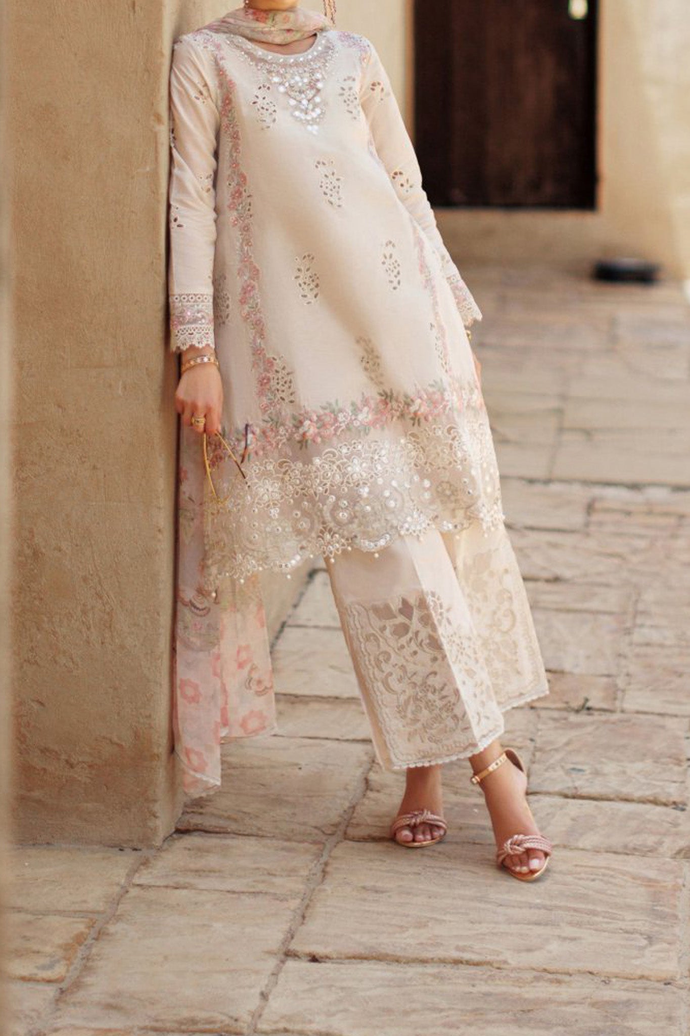 Noor Saadia Asad Unstitched 3 Piece Eid Handwork Laserkari Emb Lawn Collection'2024-D-02