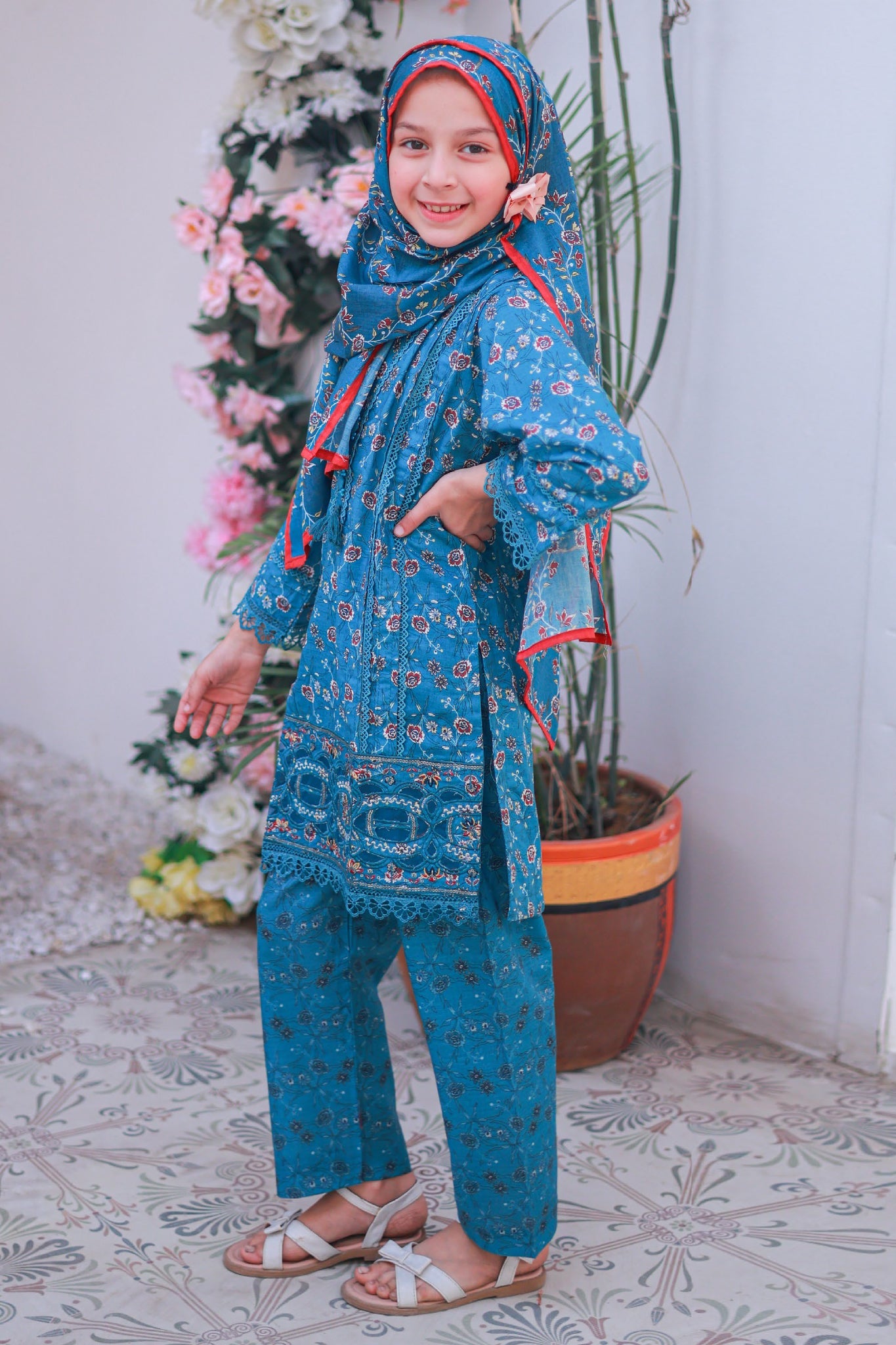 Shifa Girls By Suntex Stitched 3 Piece Emb Lacekaari Cutwork Collection'2025-SH-2510-Blue