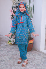 Shifa Girls By Suntex Stitched 3 Piece Emb Lacekaari Cutwork Collection'2025-SH-2510-Blue