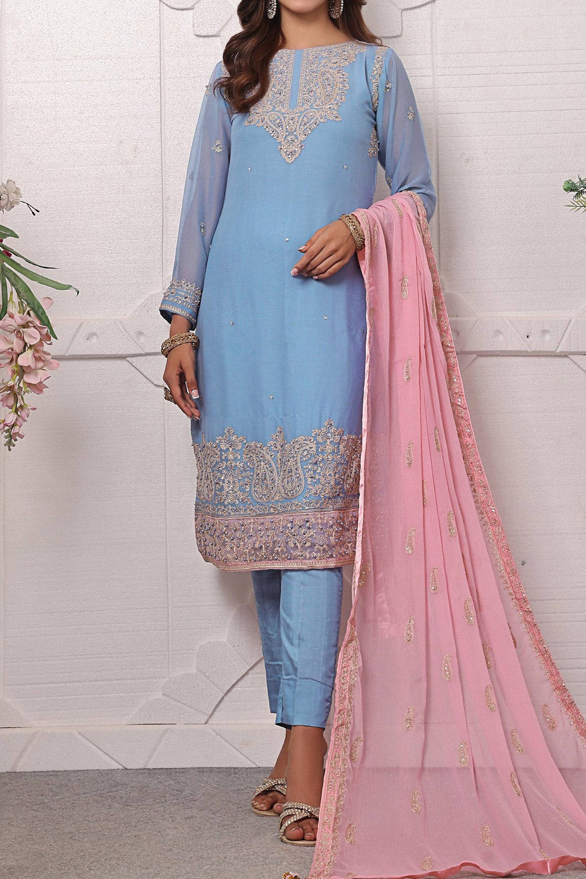 Florum By Soghat Unstitched 3 Piece Luxury Formals Handwork Chiffon Collection'2024-D-04