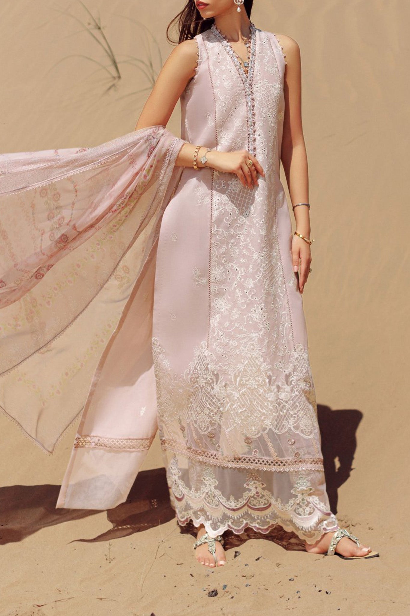 Noor Saadia Asad Unstitched 3 Piece Eid Handwork Laserkari Emb Lawn Collection'2024-D-07