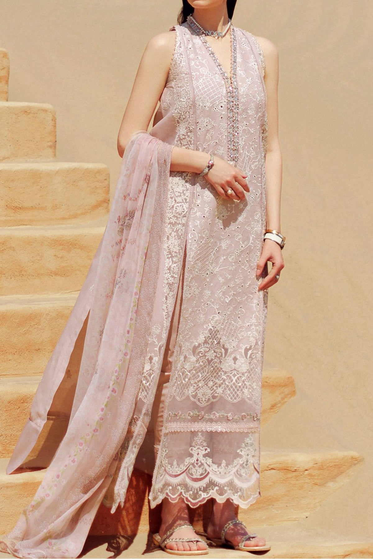 Noor Saadia Asad Unstitched 3 Piece Eid Handwork Laserkari Emb Lawn Collection'2024-D-07