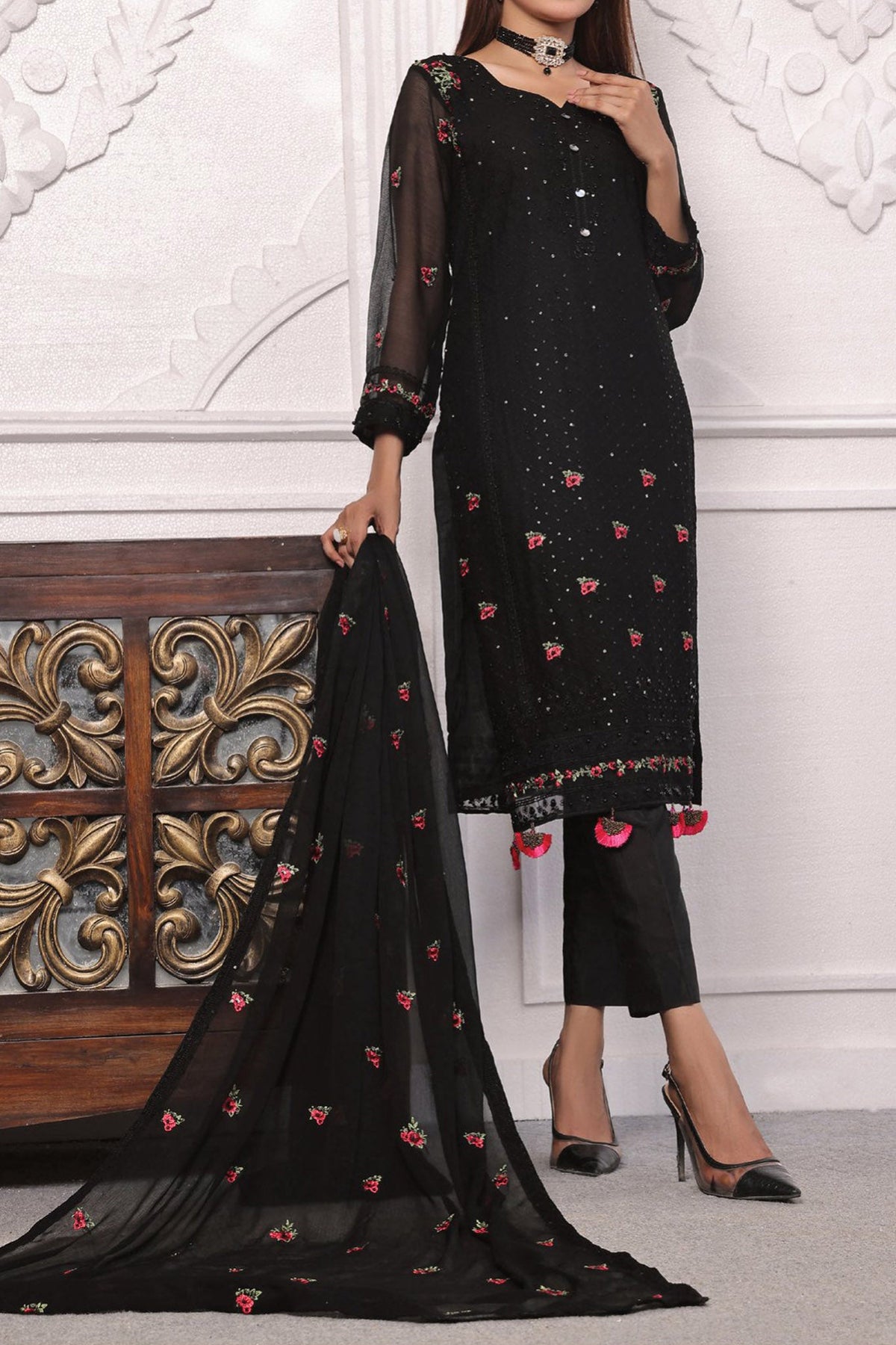 Florum By Soghat Unstitched 3 Piece Luxury Formals Handwork Chiffon Collection'2024-D-08