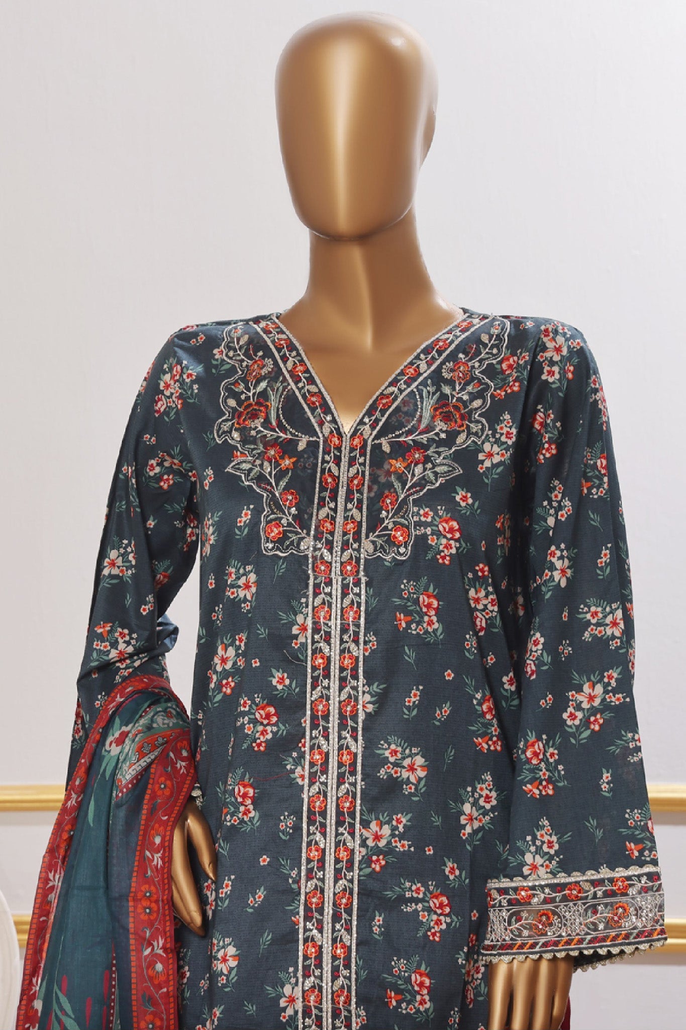 Bin Saeed Stitched 3 Piece Open Front Cutwork Kari Collection'2025-SM-2117-Navy Blue