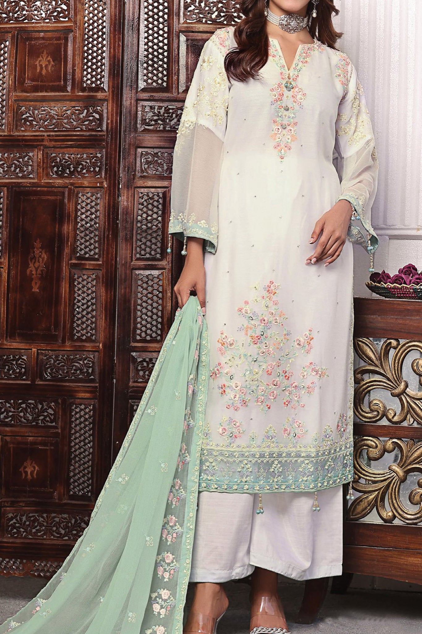 Florum By Soghat Unstitched 3 Piece Luxury Formals Handwork Chiffon Collection'2024-D-09