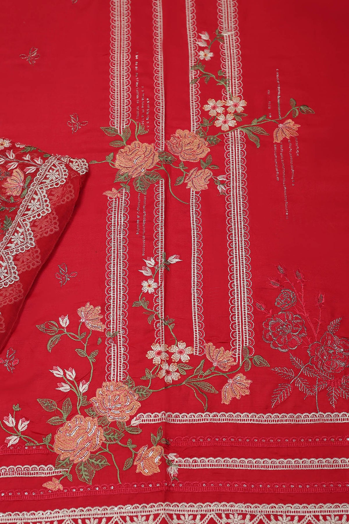 Millat Arts by Shomi Unstitched 3 Piece Embroidered Linen Collection'2023-D-1871-Red