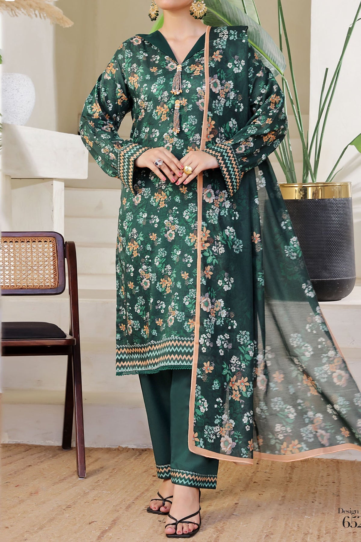 Aizal Stitched 3 Piece Printed Lawn Collection'2025-A-P-652-GREEN