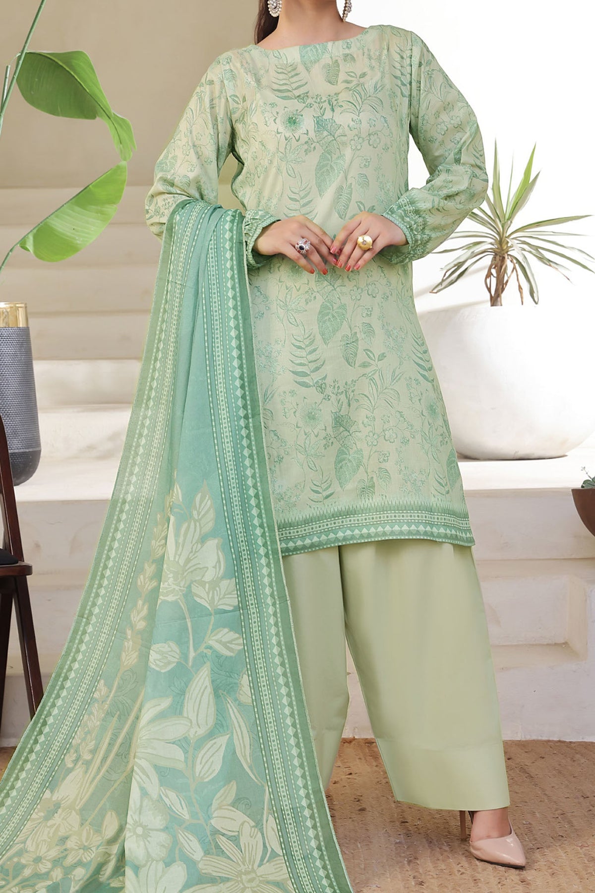 Aizal Stitched 3 Piece Printed Lawn Collection'2025-A-P-654-GREEN