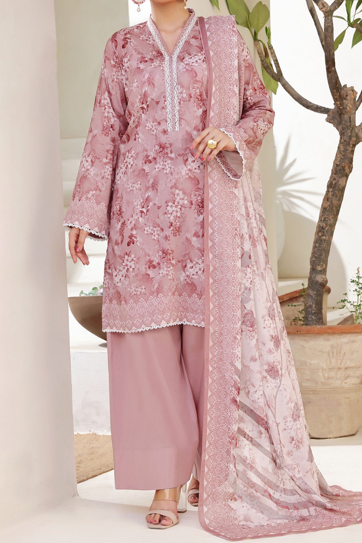 Aizal Stitched 3 Piece Printed Lawn Collection'2025-A-P-657-T PINK