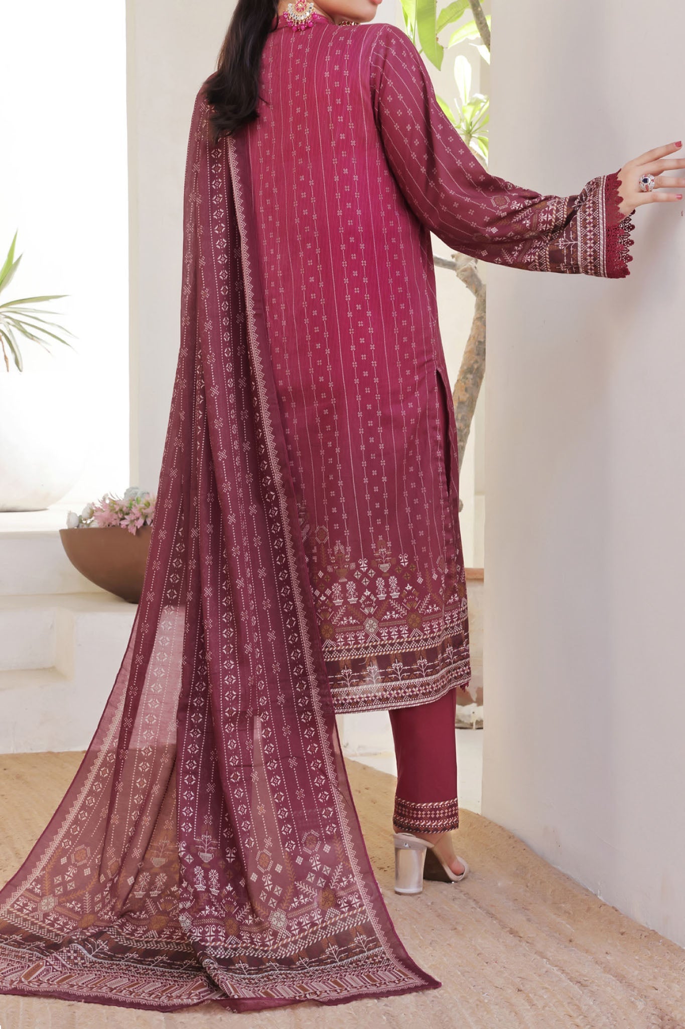 Aizal Stitched 3 Piece Printed Lawn Collection'2025-A-P-661-MAROON