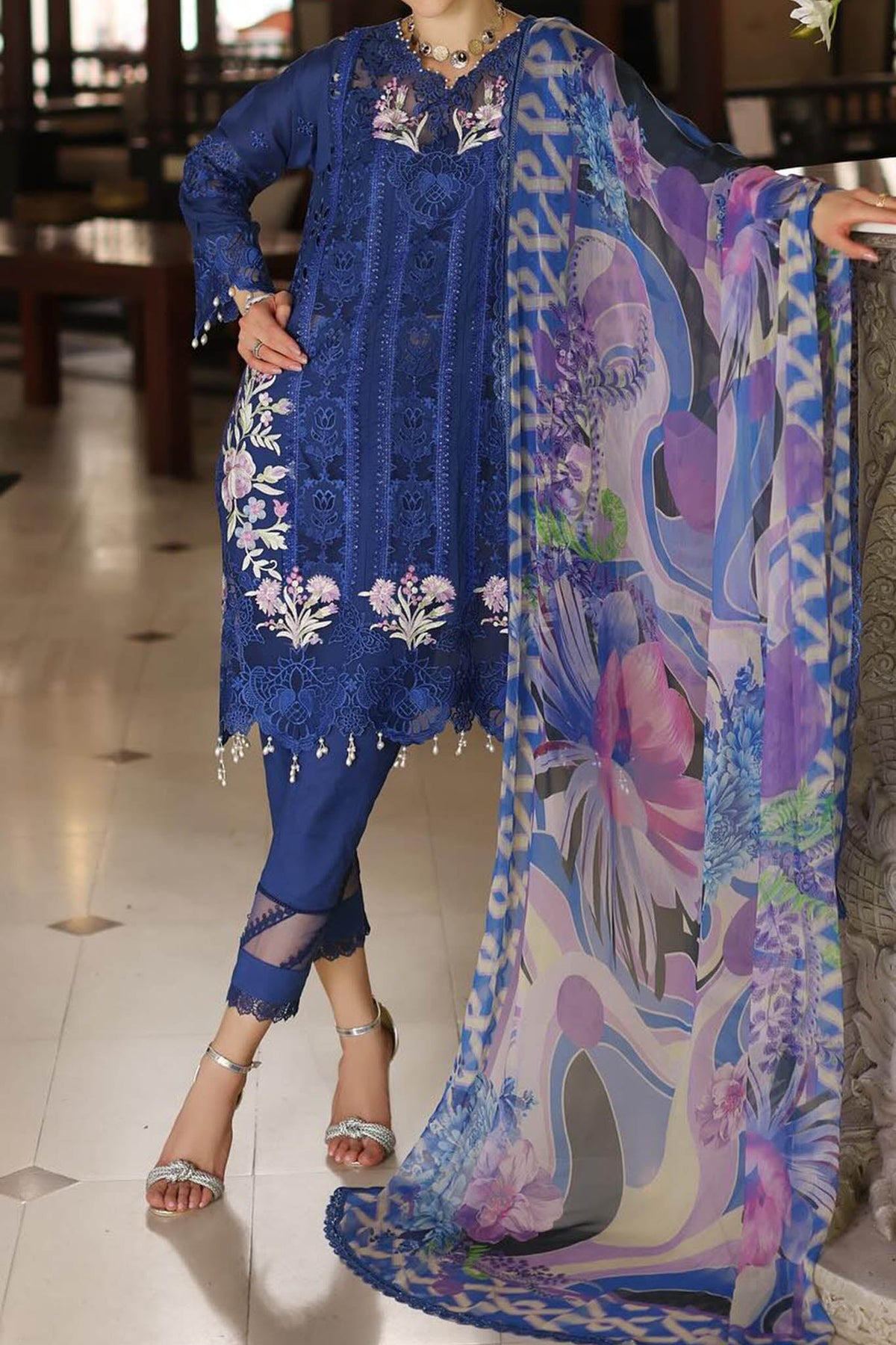 Noor By Saadia Asad Unstitched 3 Piece Luxury Chikankari Lawn'2024-D-10-B