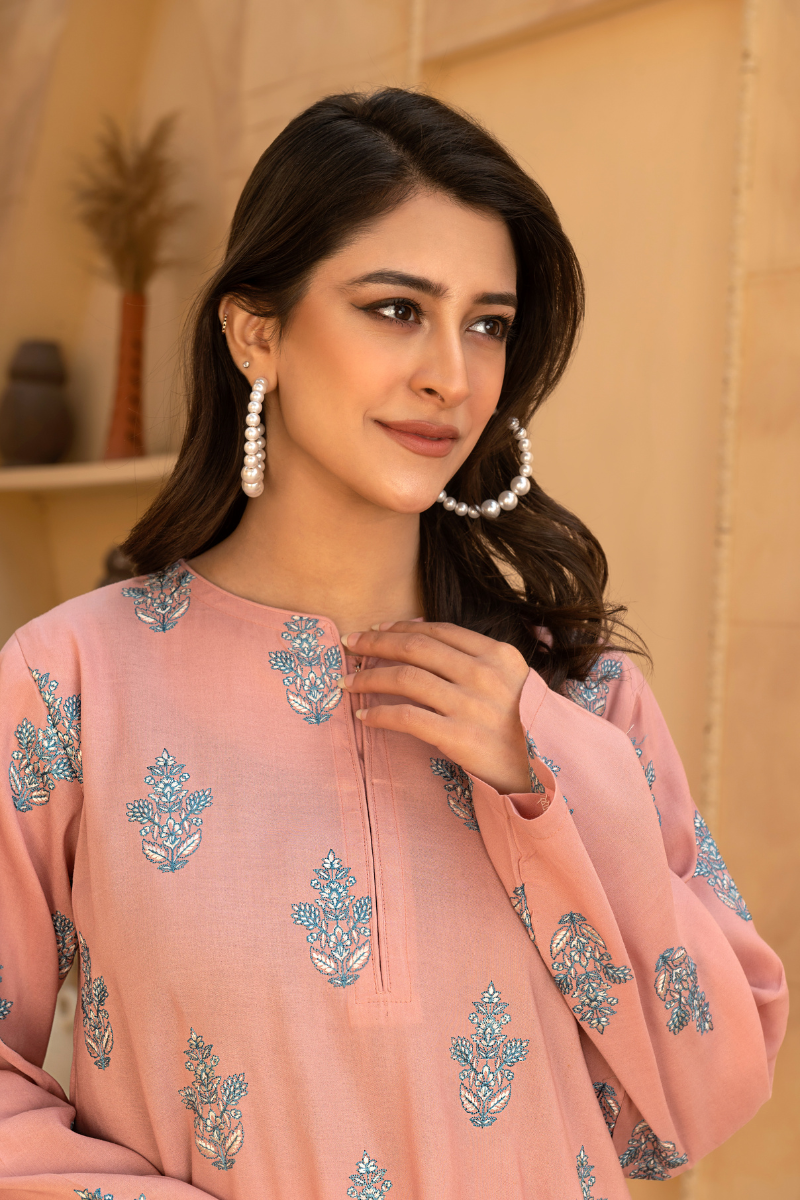 MYAURA Stitched 2 Piece Viscose Collection- Peach