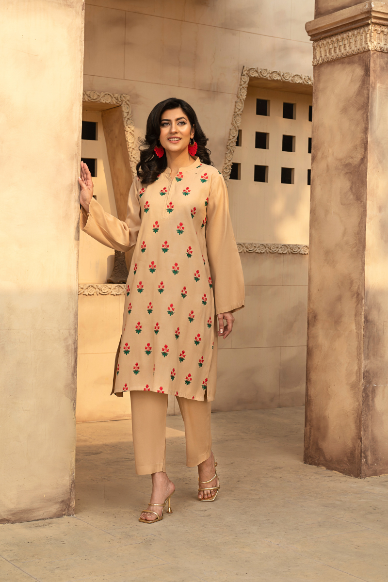 MYAURA Stitched 2 Piece Viscose Collection- Beige