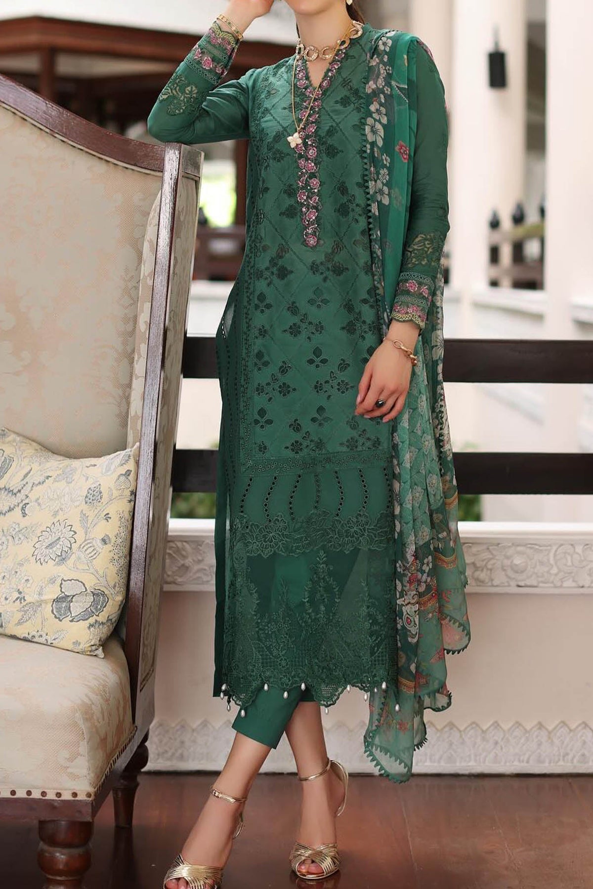Noor By Saadia Asad Unstitched 3 Piece Luxury Chikankari Lawn'2024-D-04-A