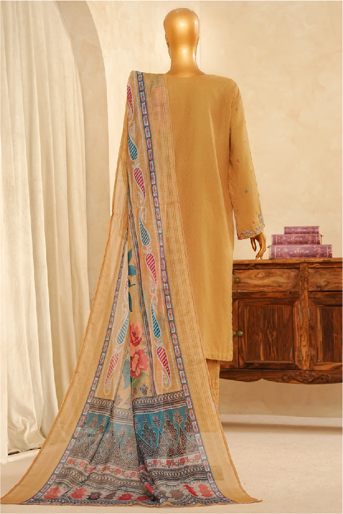 Muse By HZ Stitched 3 Piece Emb Dobby Jacquard Vol-04 Collection'2025-DEJ-3P-027-Golden Rod