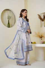 Threads & Weaves Icy Lavender & Blue Embroidered Viscose 3-Piece Suit