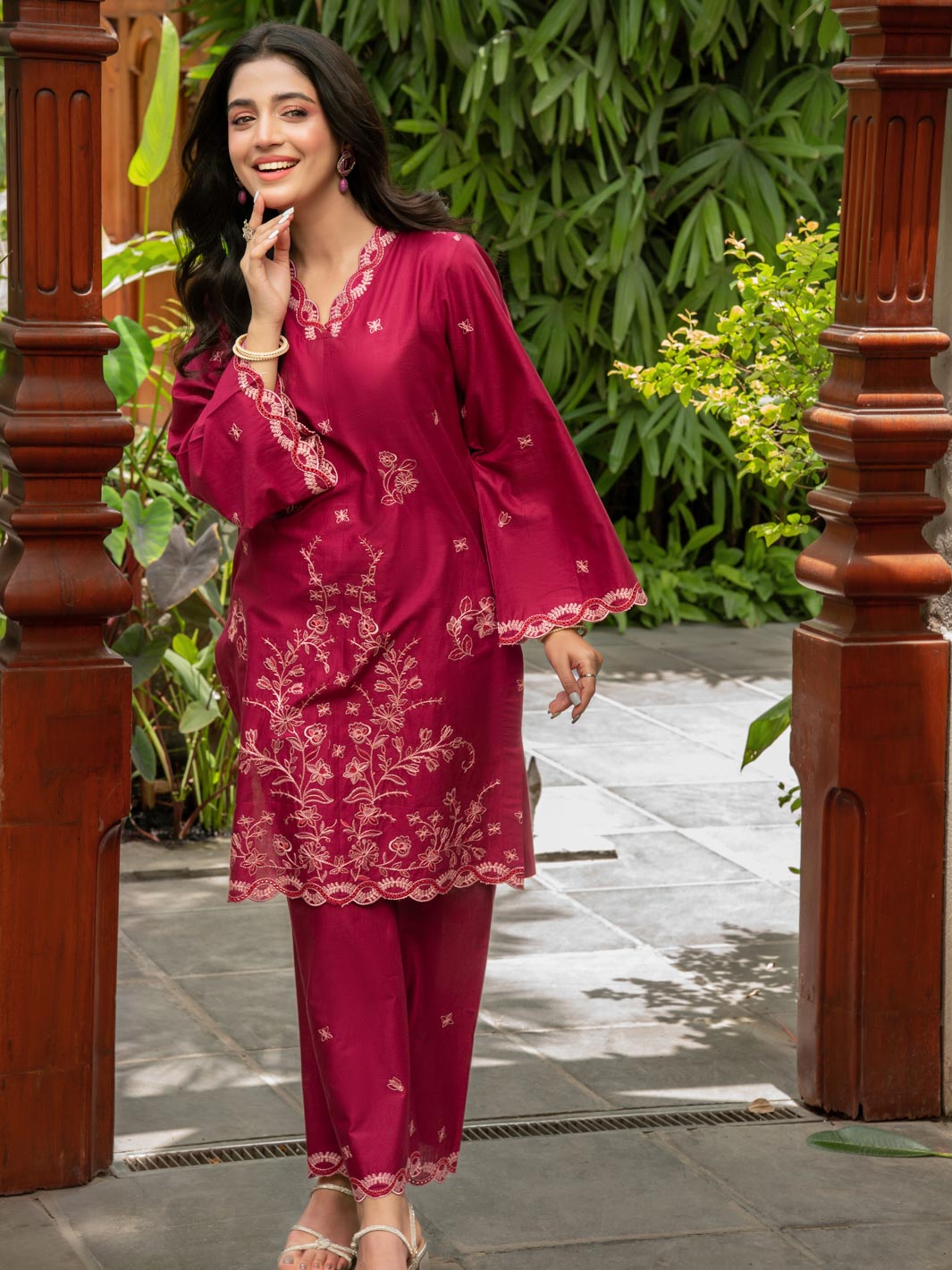 Tng By Md Stitched Collection-Mehek (Maroon)