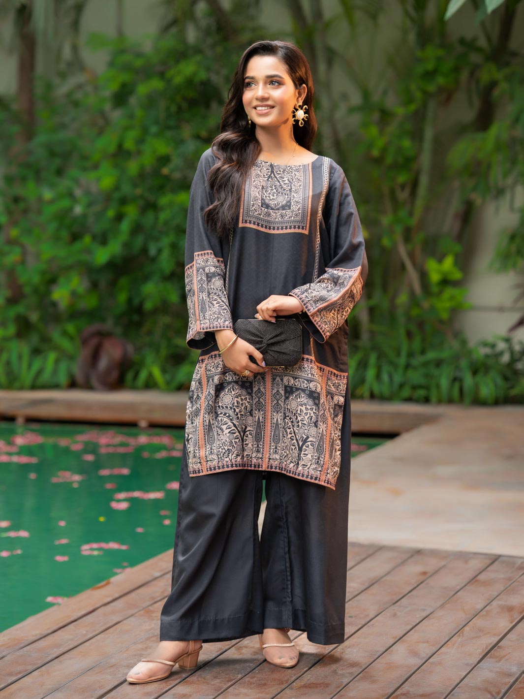 Tng By Md Stitched Collection-Noor E Shab | 2 Piece | Printed | Black