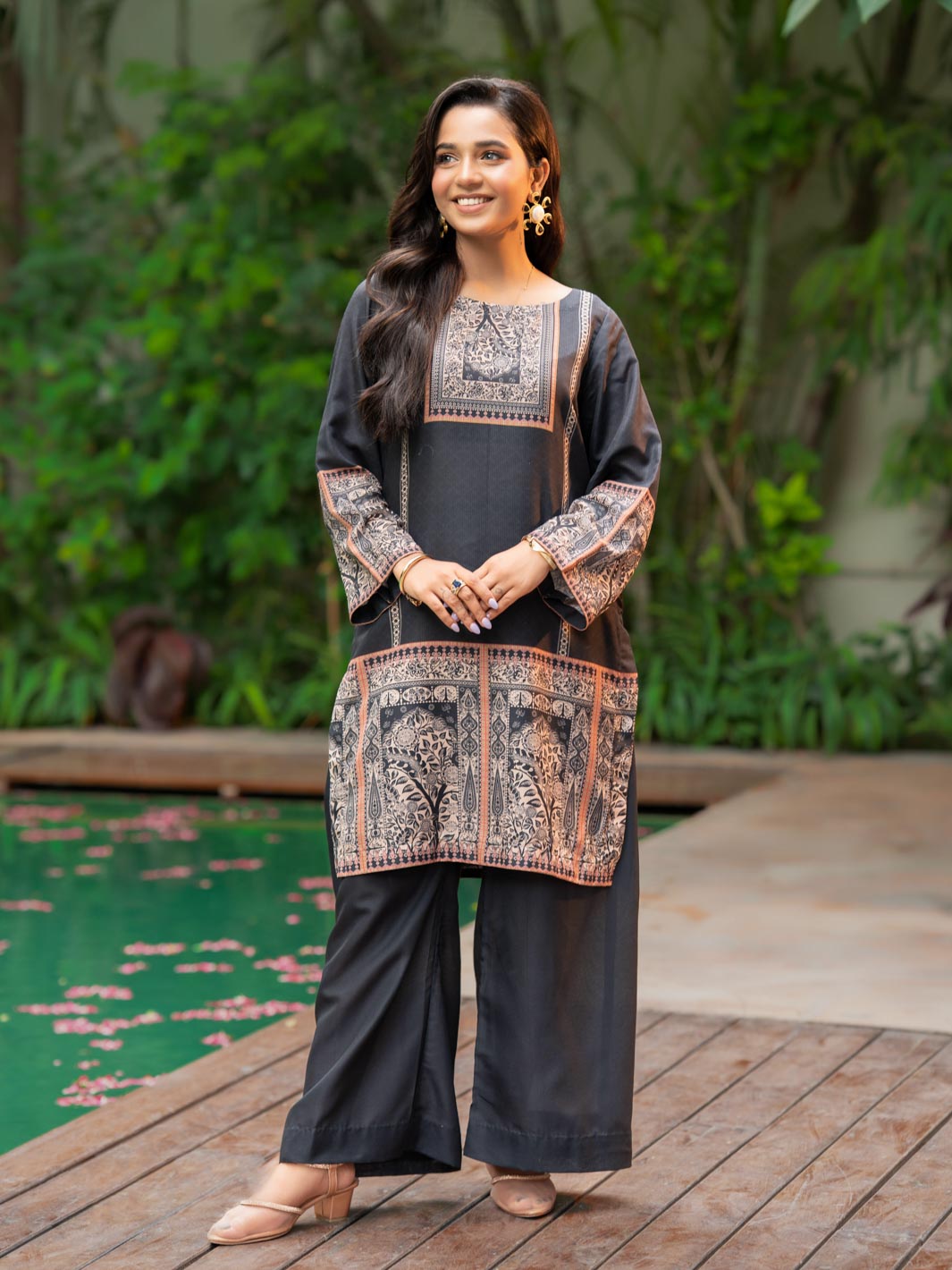 Tng By Md Stitched Collection-Noor E Shab | 2 Piece | Printed | Black