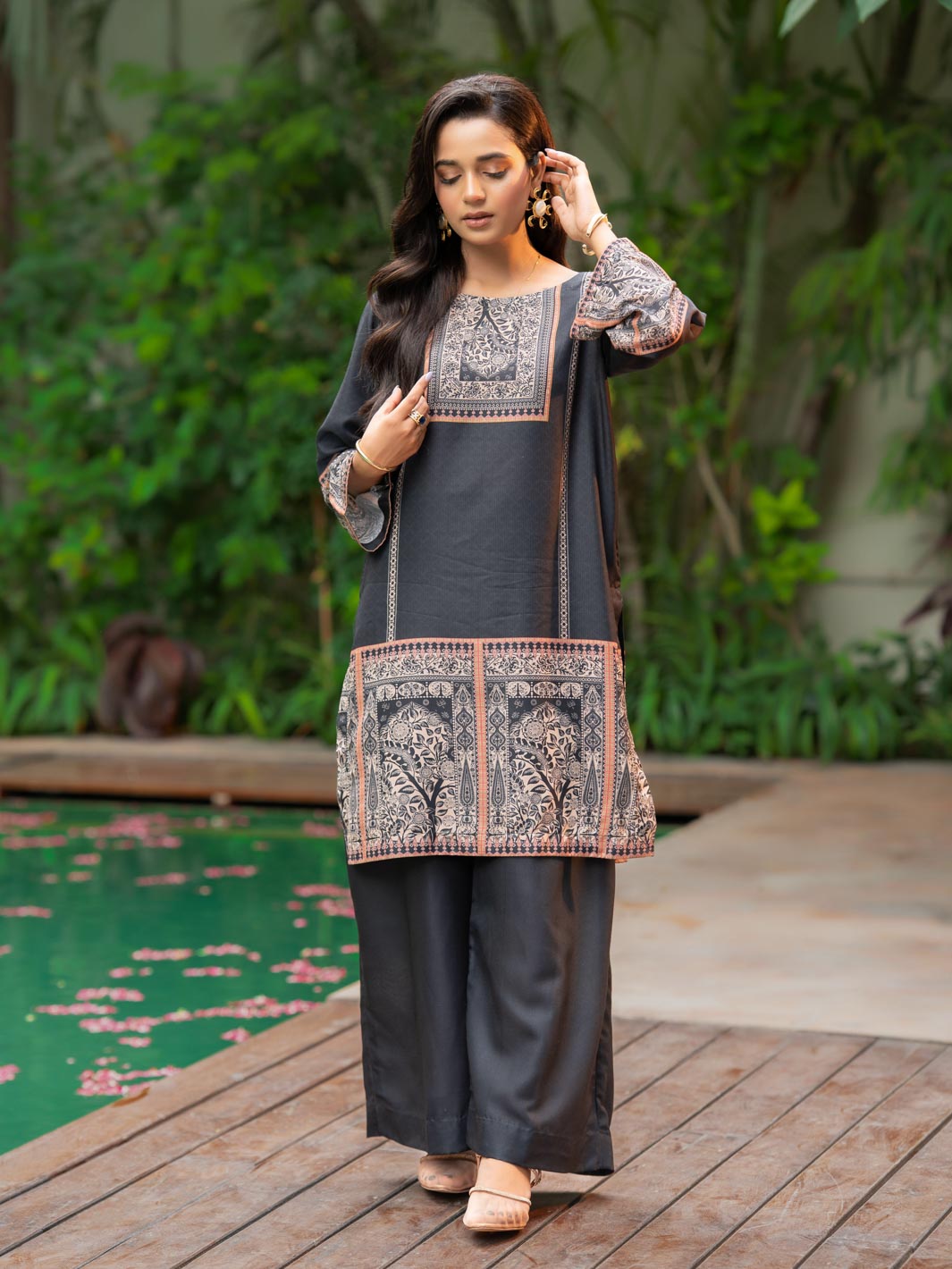 Tng By Md Stitched Collection-Noor E Shab | 2 Piece | Printed | Black