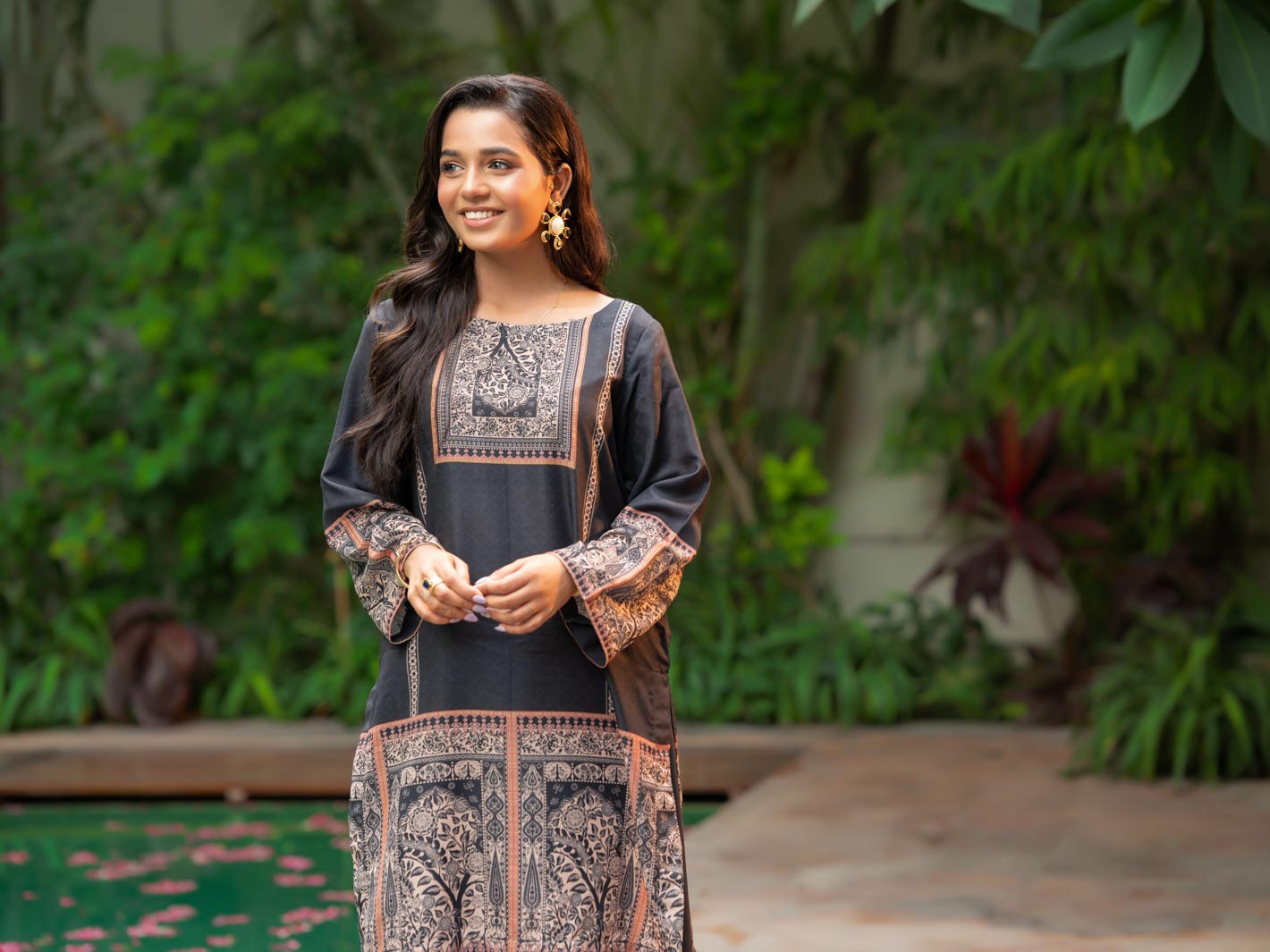 Tng By Md Stitched Collection-Noor E Shab | 2 Piece | Printed | Black