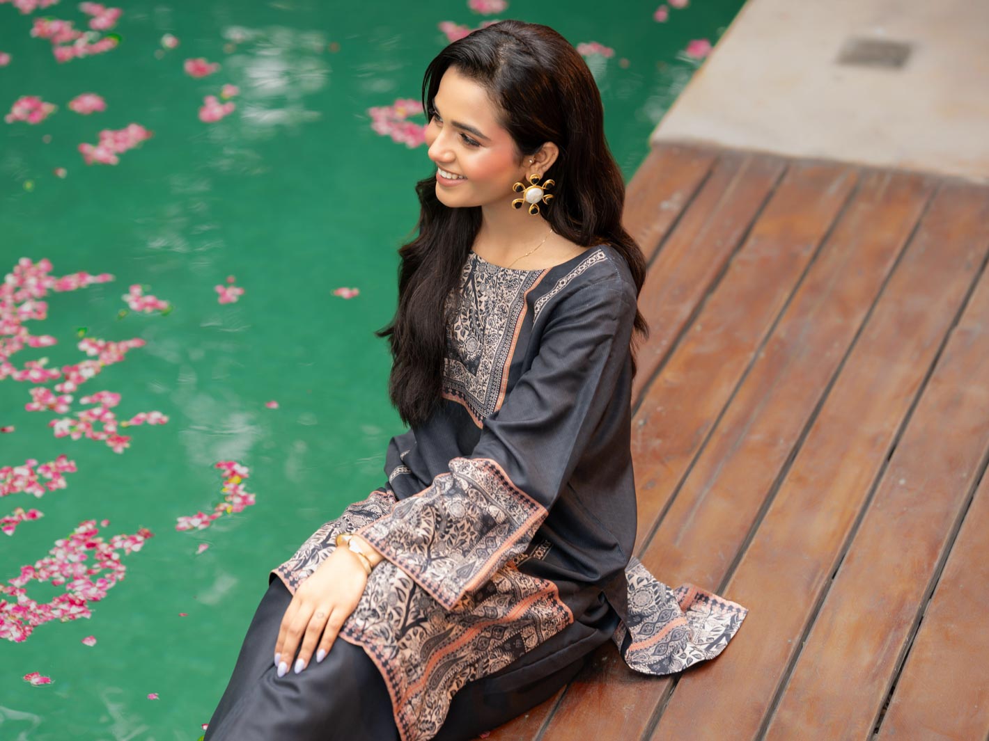 Tng By Md Stitched Collection-Noor E Shab | 2 Piece | Printed | Black