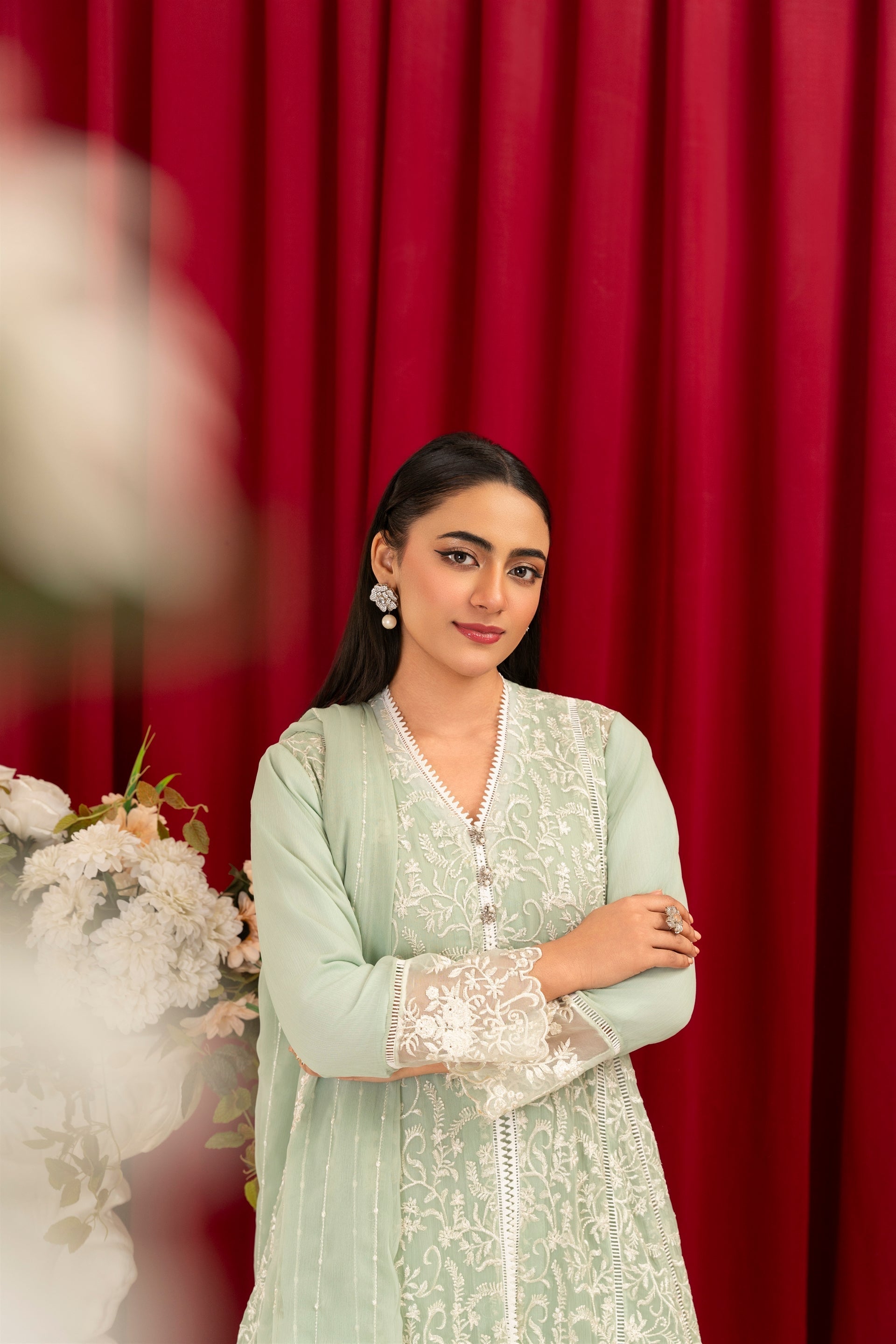 Manahils Stitched Formals K-113-Mint Green