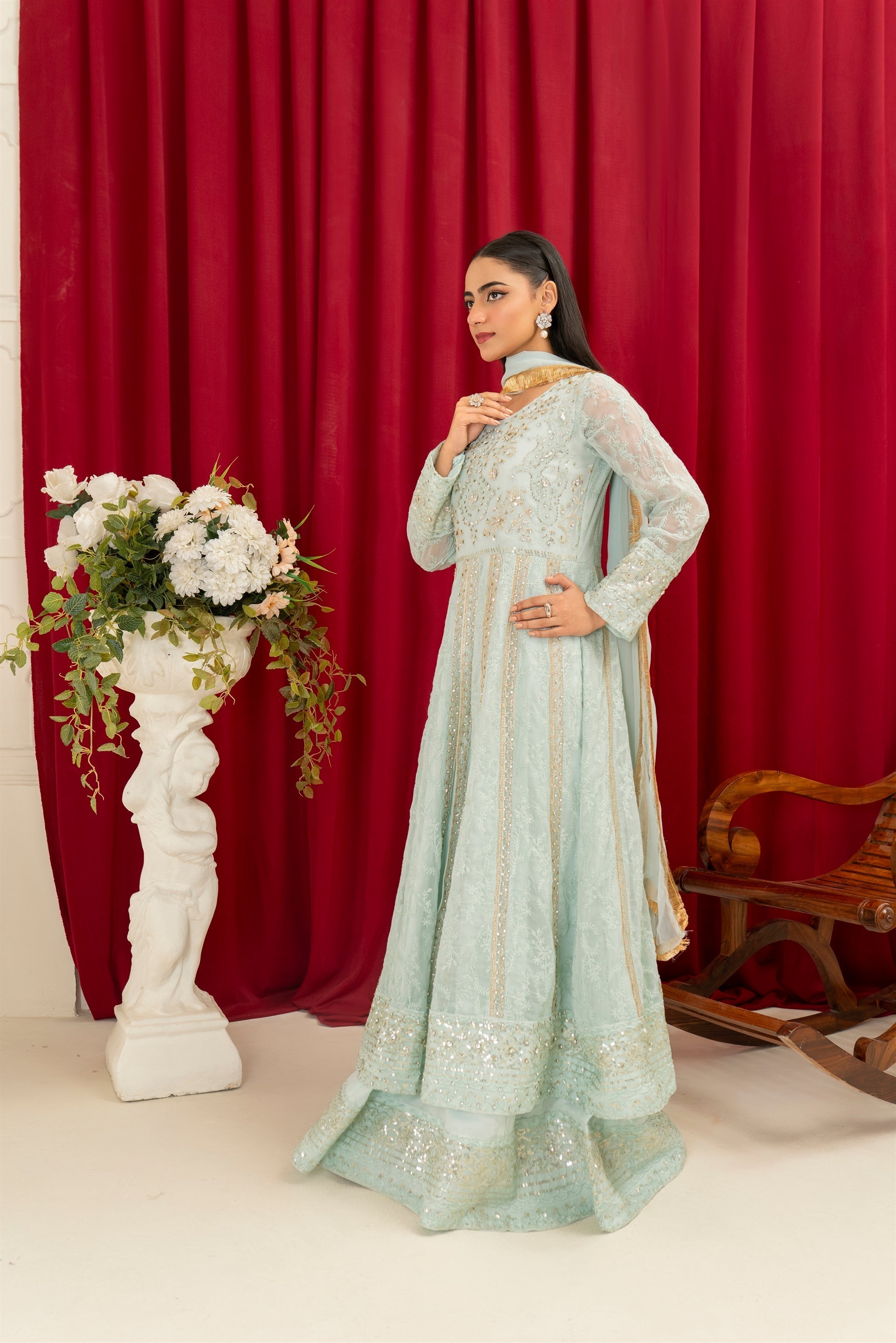 Manahils Stitched Formals B-007-Ice Blue