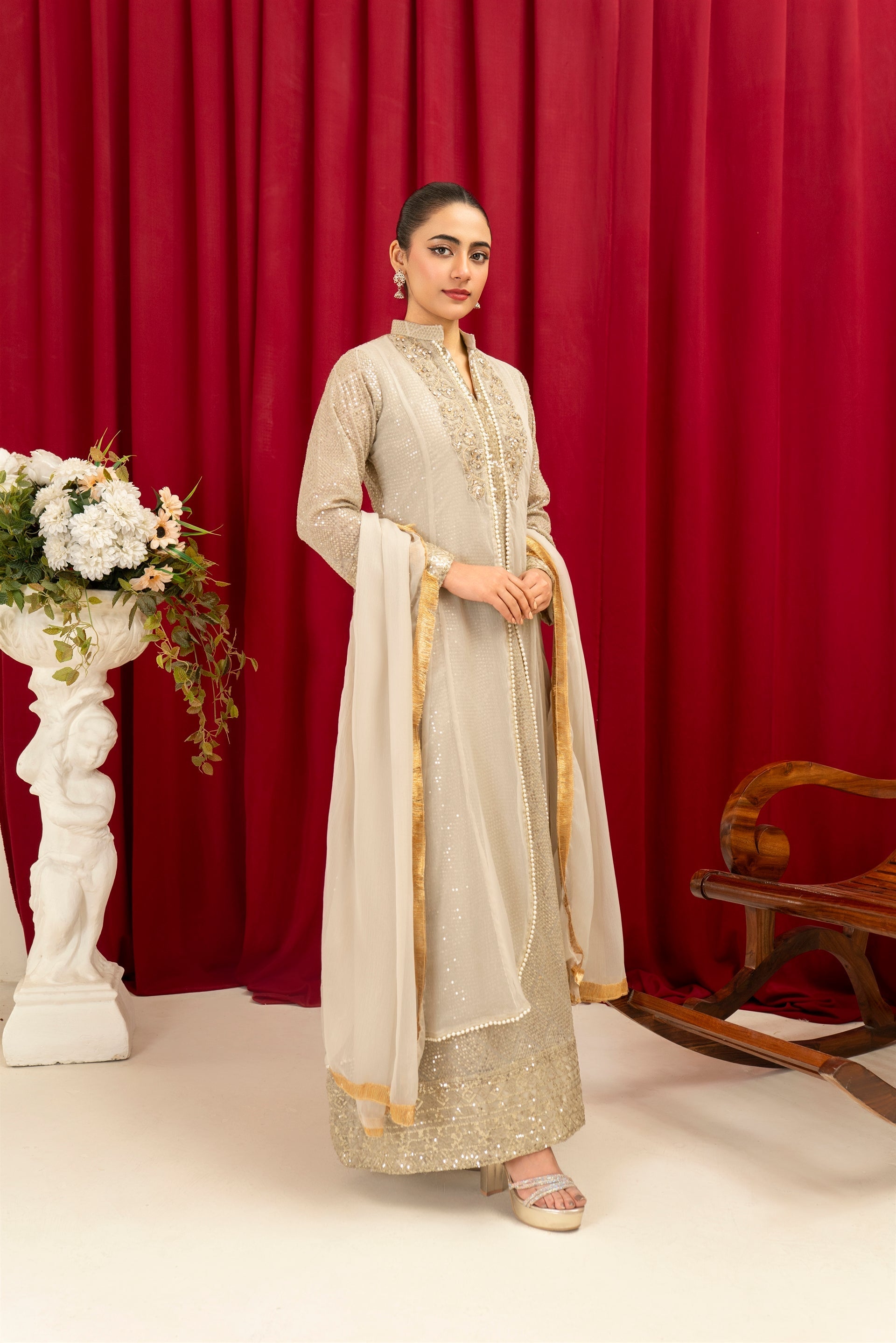 Manahils Stitched Formals K-147-Tan