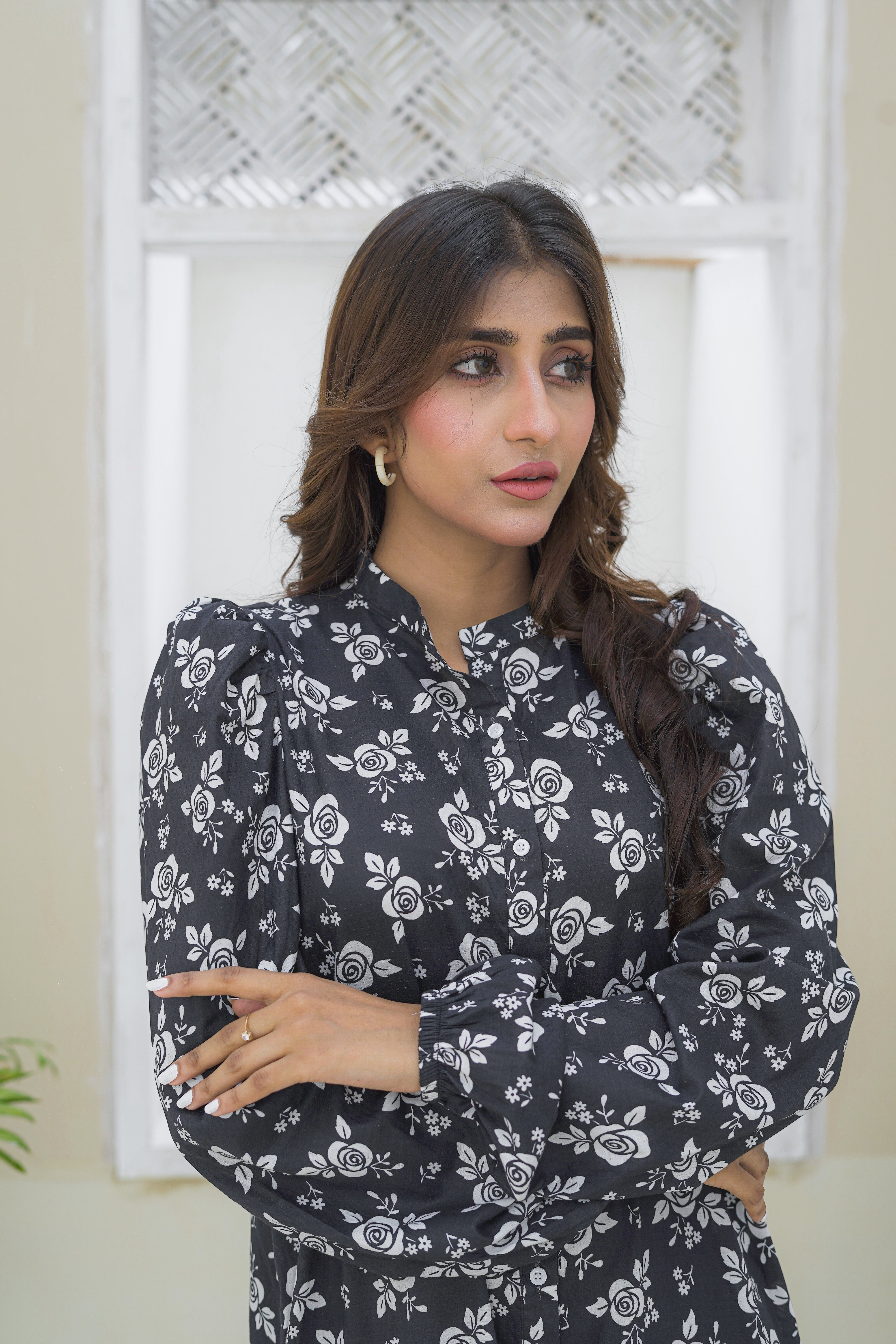 Black And White By Tehzeeb Threads Classic Monochrome Puff 1 Piece Printed Frock