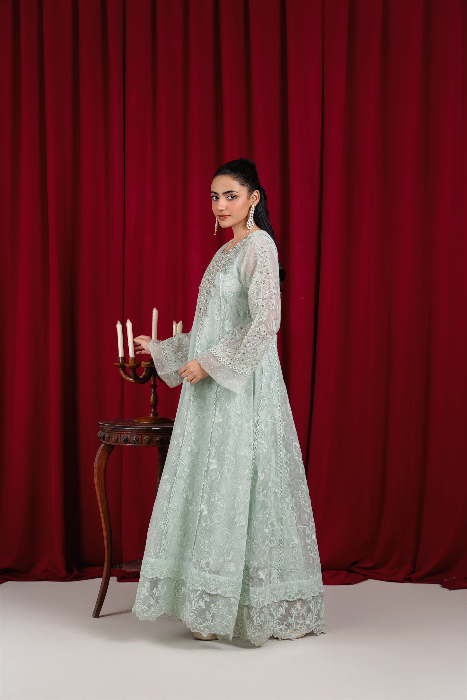 Manahils Stitched Formals K-160-Mint Green