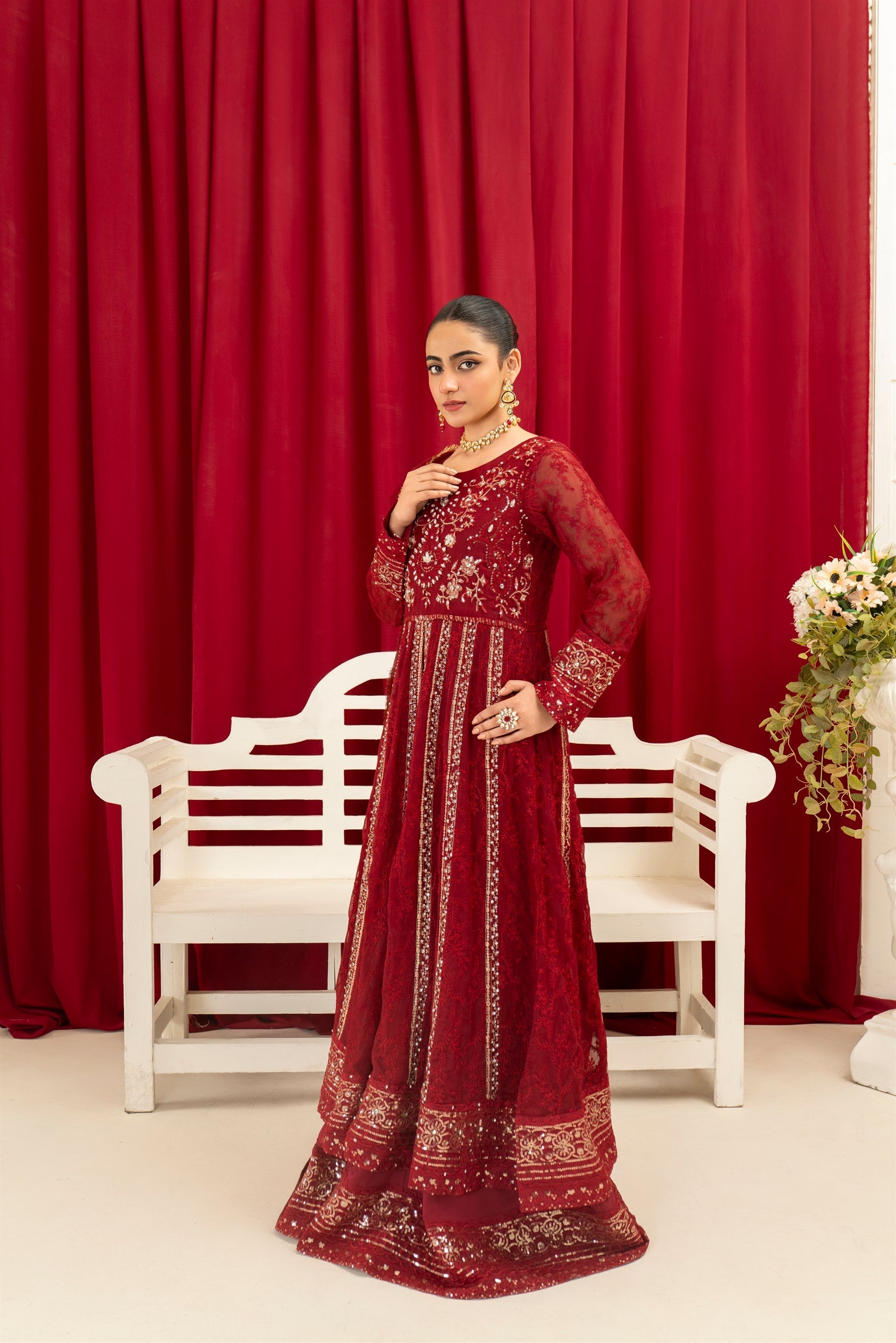 Manahils Stitched Formals B-007-Maroon