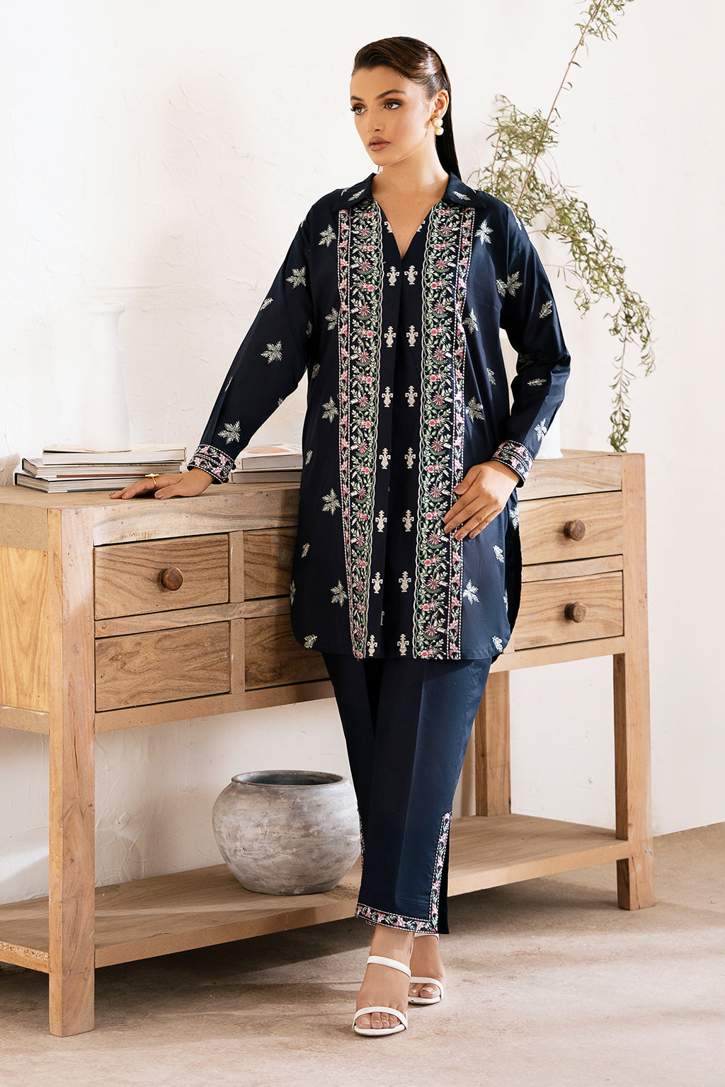 Zarposh Unstitched 2 Piece Emb Cotton Collection-Pearl
